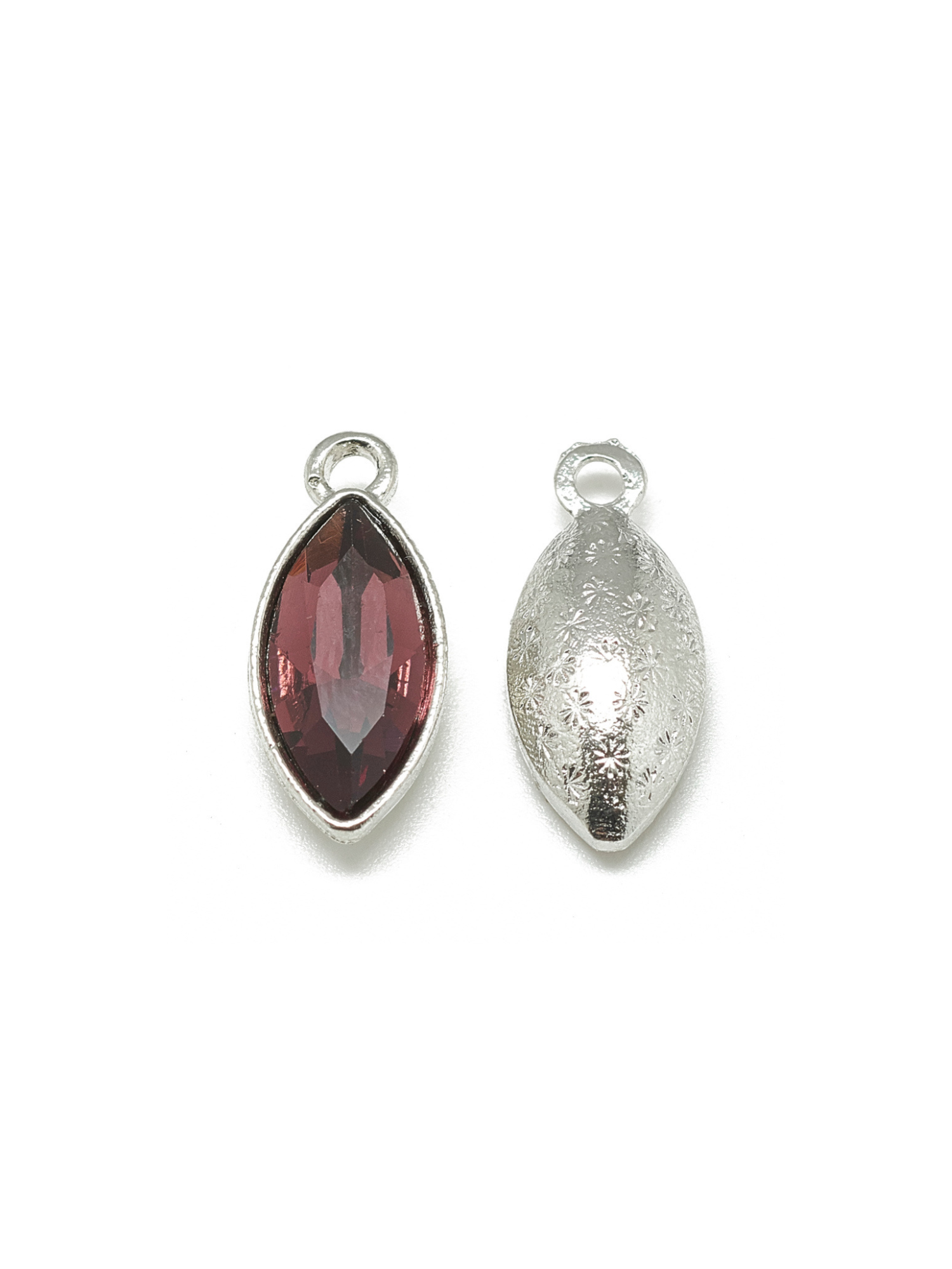 Brown Marquise Colored Glass Charm, front and back view.