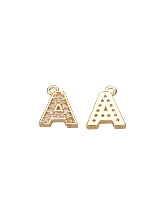 "A" Pave Letter Charm, front and back view.