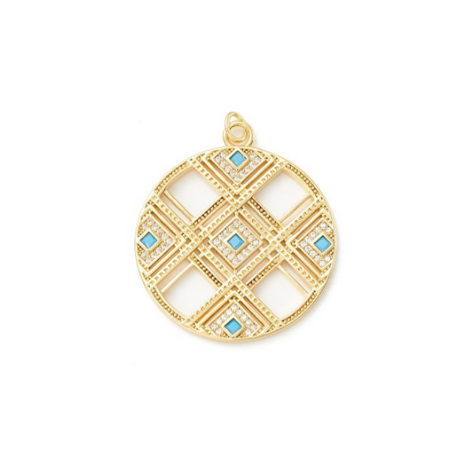 Gold Micro Pave Clear and Cyan Pendant Charm