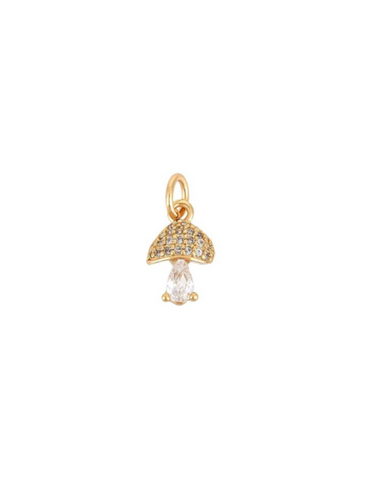 Front view of Gold Teardrop Crystal Mushroom Charm