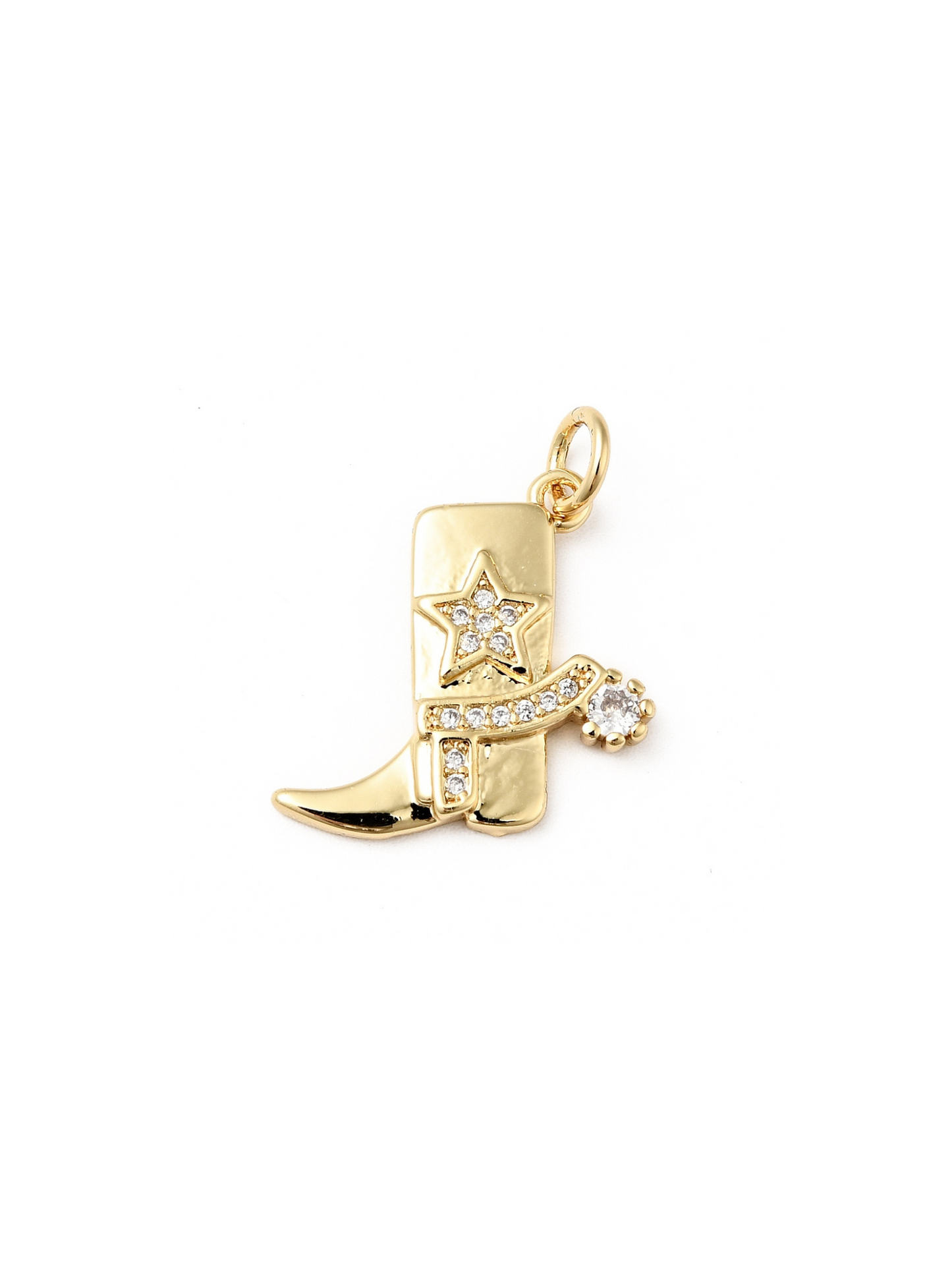 Cowgirl Boot Charm on white background, front view.