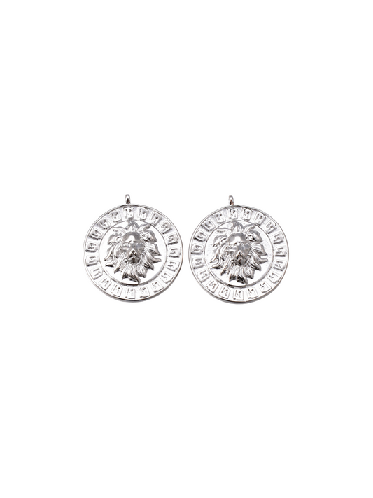 Two Aztec Lion's Head Charms side by side front view.