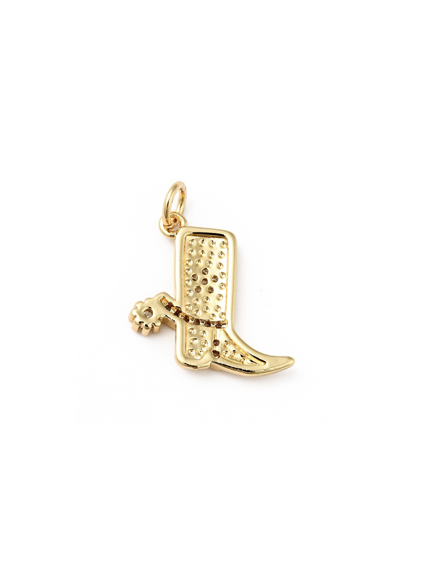 Cowgirl Boot Charm on white background, back view.