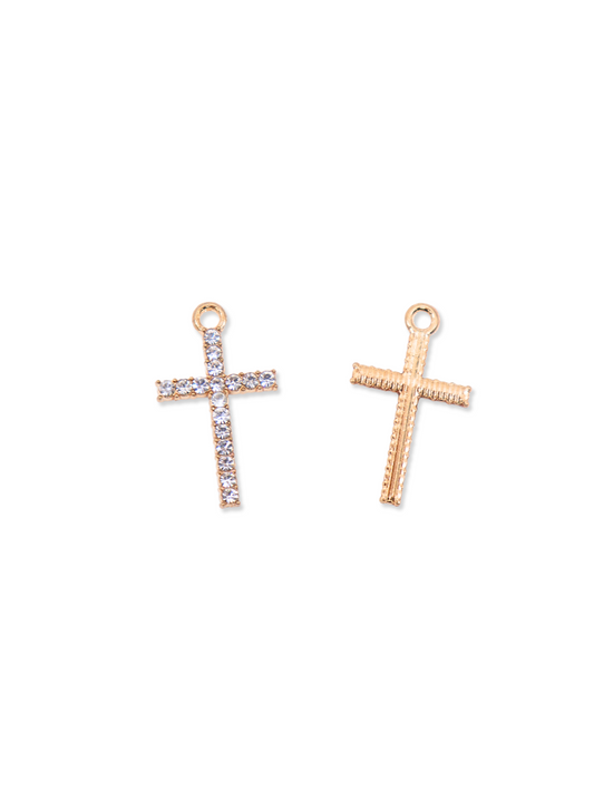 Gold Rhinestone Cross Charm