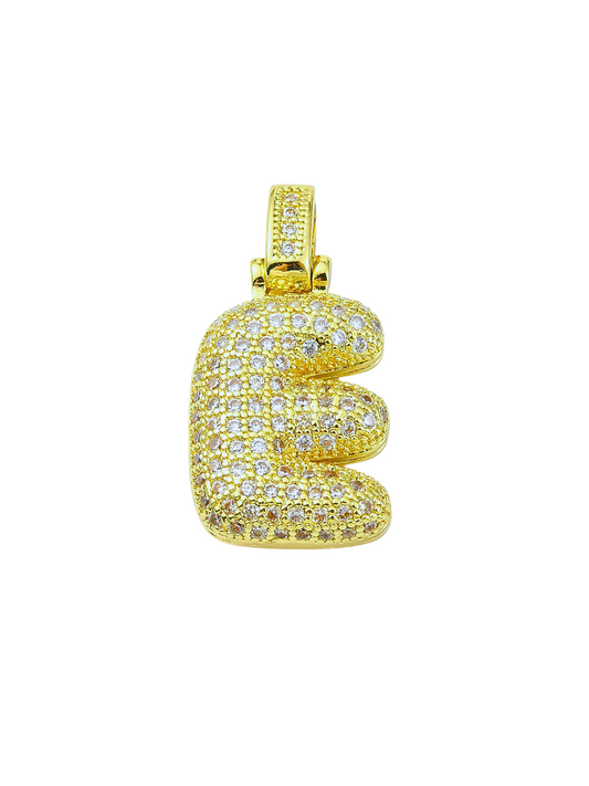 Front view of Bubble Rhinestone Letter Charm "E"