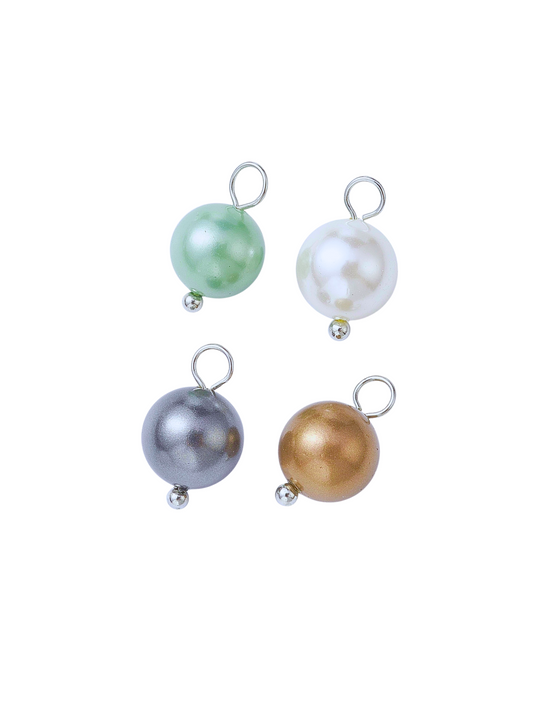 Front view of Silver Pearl Charms in Assorted Colors