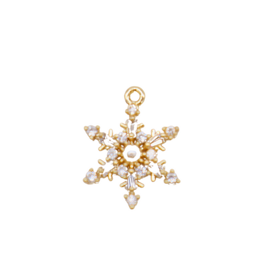 * Gold Sparkly Pearl Snowflake Charm