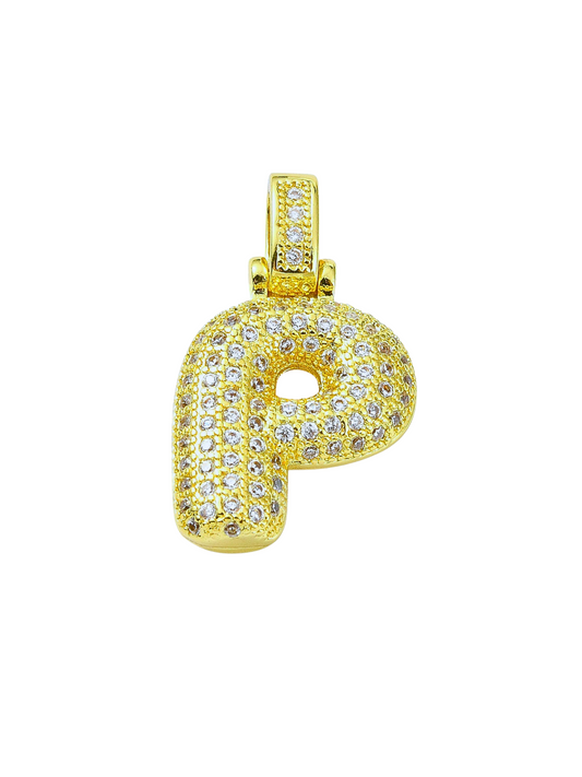 Gold Rhinestone Bubble Letter "P" Charm