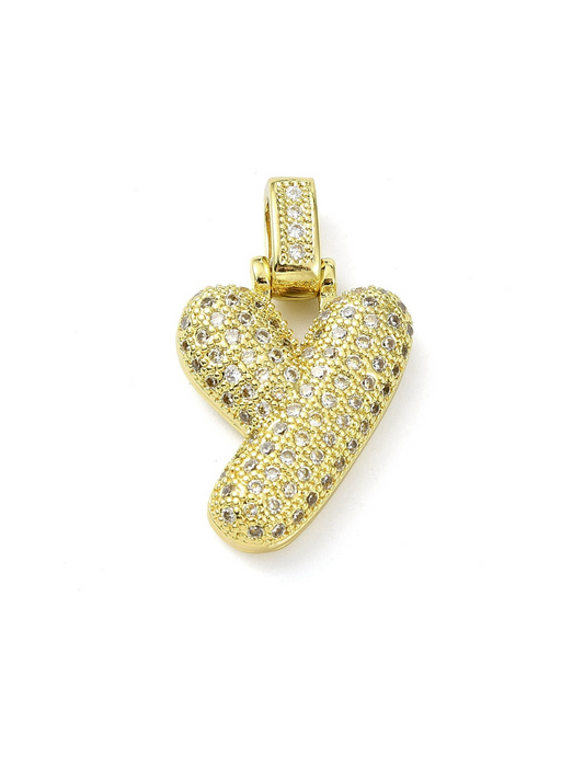 Gold Rhinestone Bubble Letter "Y" Charm