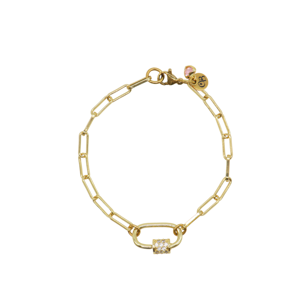 Transparent Gold Ashley Paperclip Chain Charm Bracelet with Clear Cubic Zirconia Small Gabi Carabiner