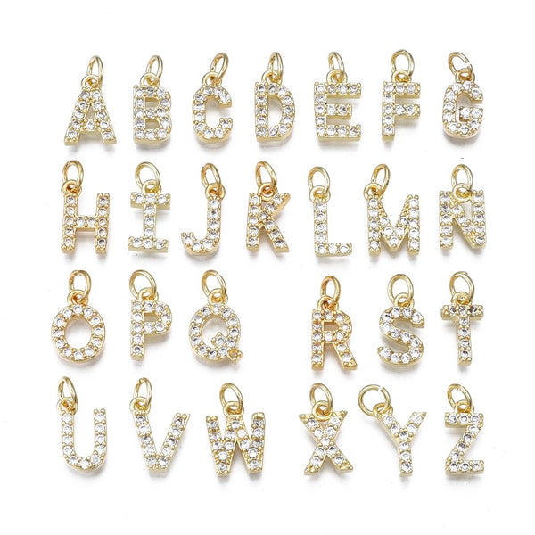 Front of the Gold Cubic Zirconia Pave Initial Letter | Alphabet Charm