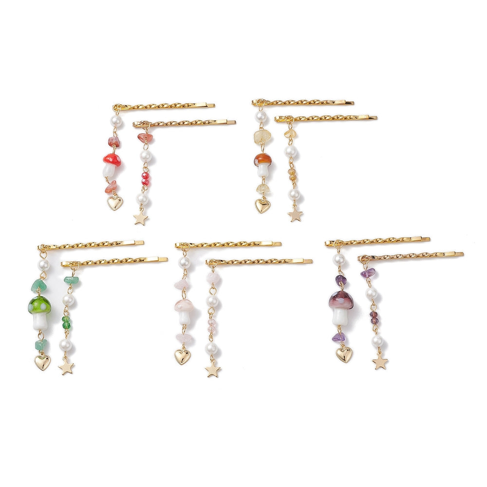 Front view of the Gold Mushroom & Star Bobby Pin Assorted | Set