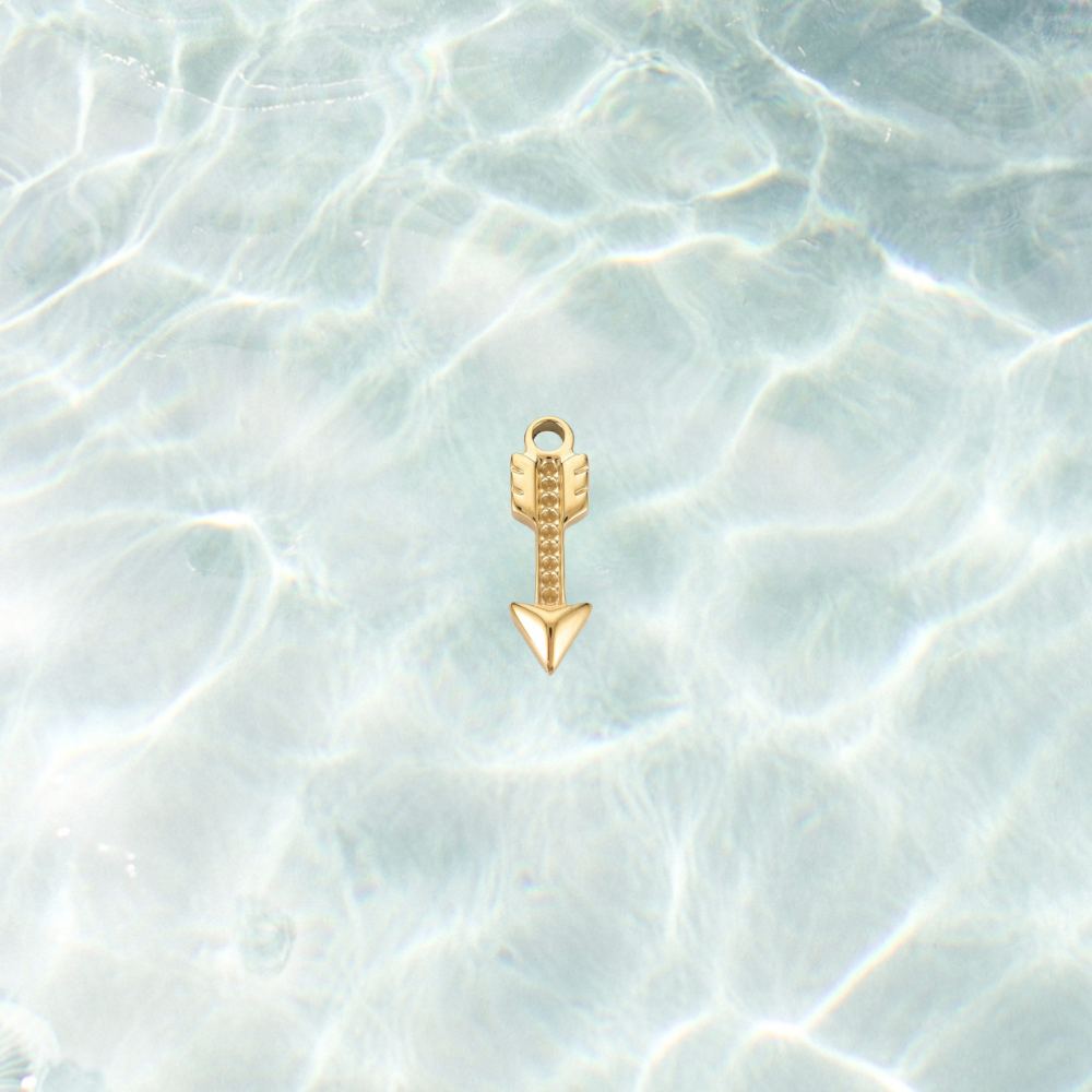 Gold crystal arrow charm on a waterproof background