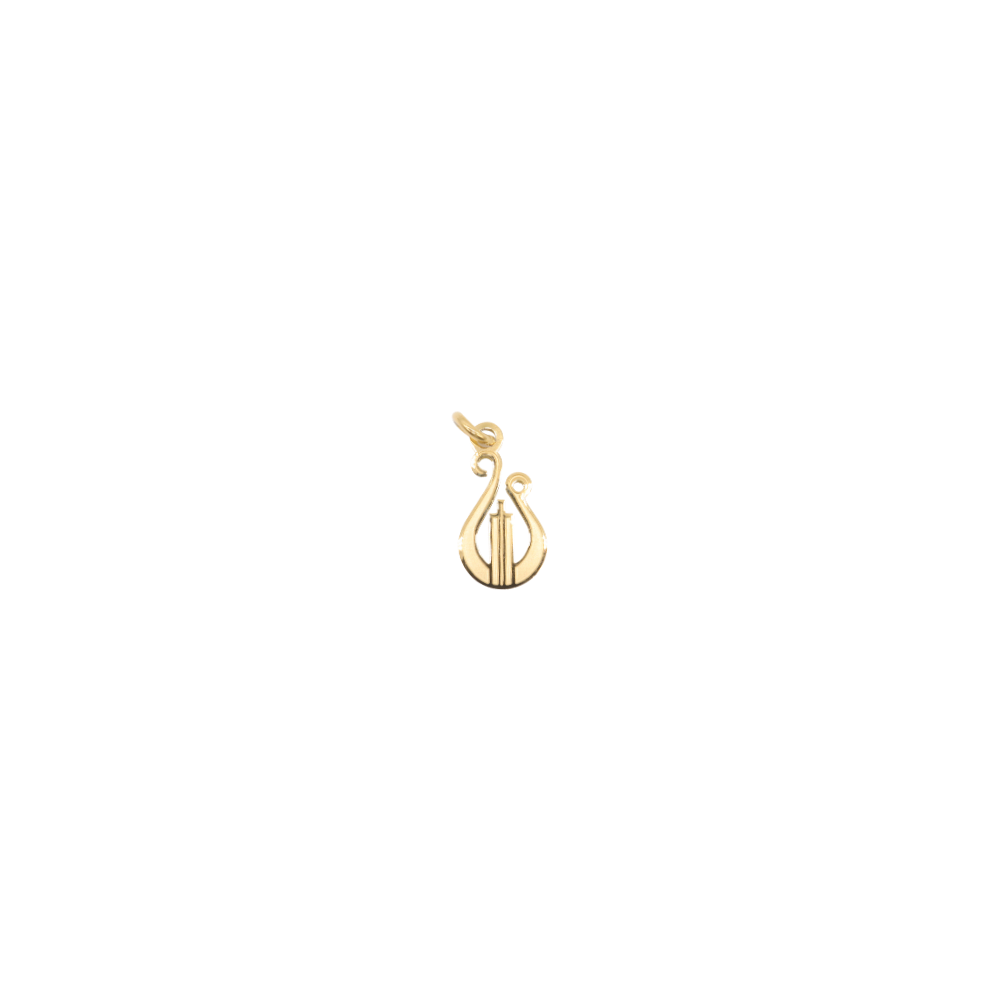 Gold lyre charm on a white background