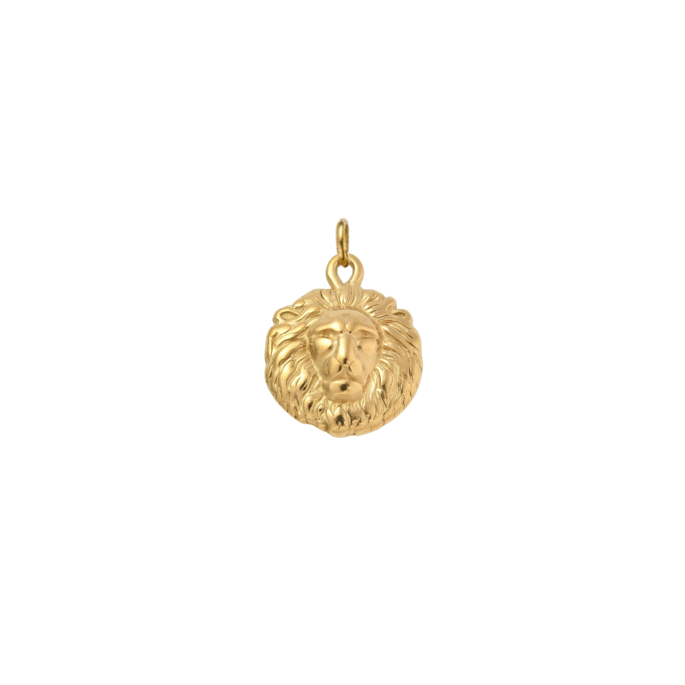 Gold royal Gold Royal Lion Charm featuring a detailed lion head design with a textured mane on a white background.
