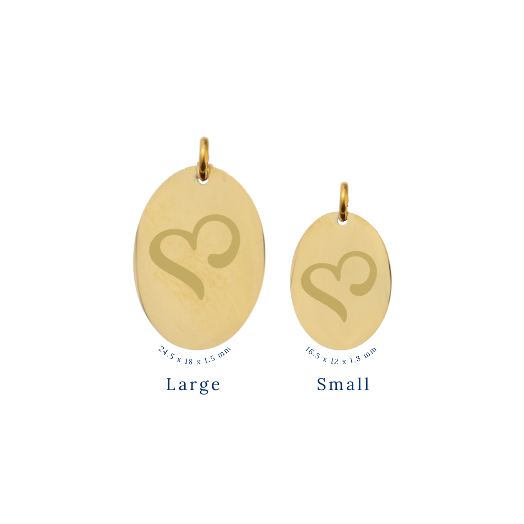 Sigma Kappa gold large oval charm and small oval charm comparison with heart icon front view