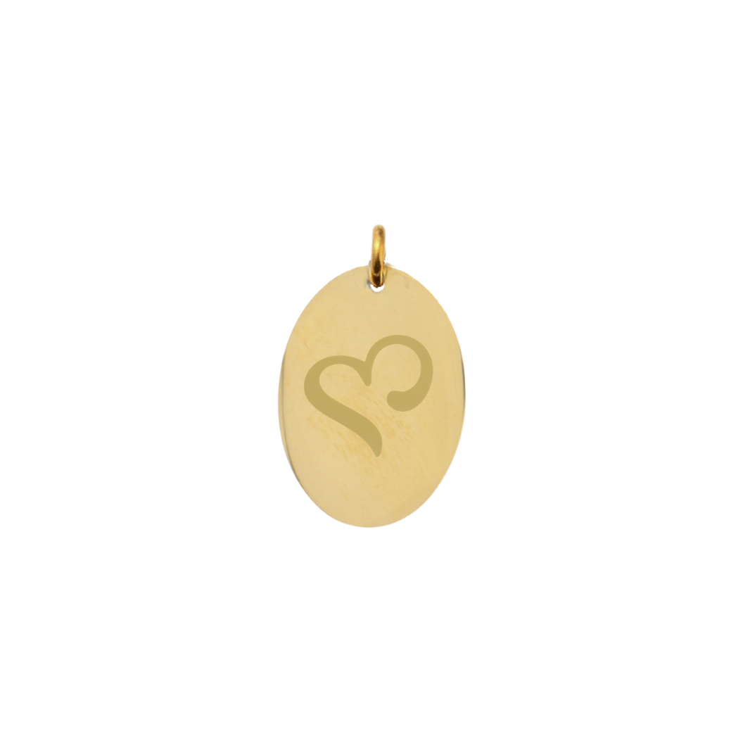 Sigma Kappa gold large oval charm with heart icon front view