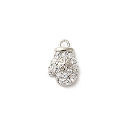 Silver CZ Snowflake Mitten Charm