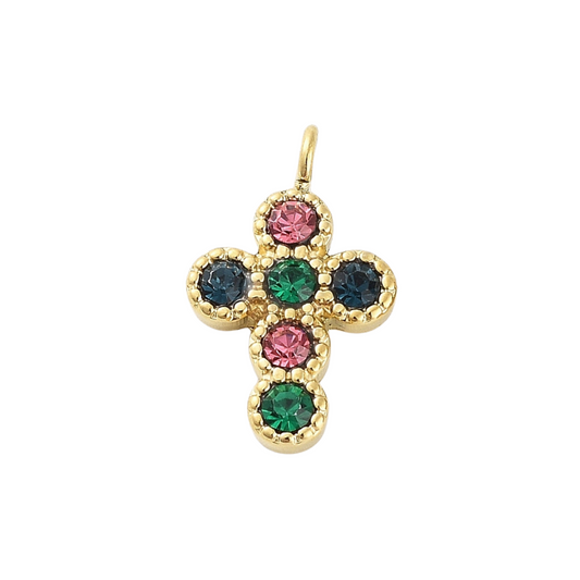 Gold Colorful Gem Cross Charm