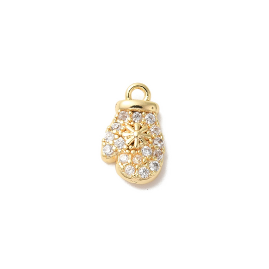 Gold CZ Snowflake Mitten Charm